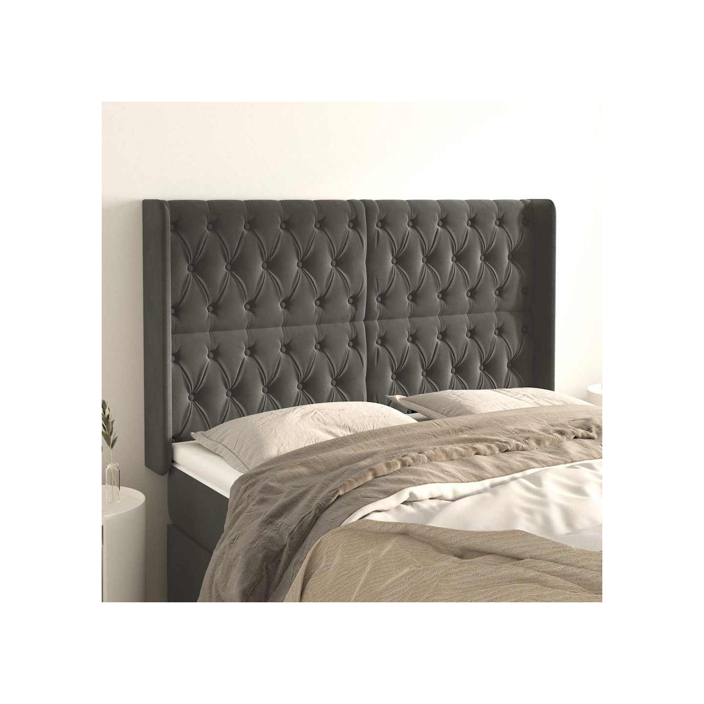 Tête de lit avec oreilles Gris foncé 147x16x118/128 cm Velours