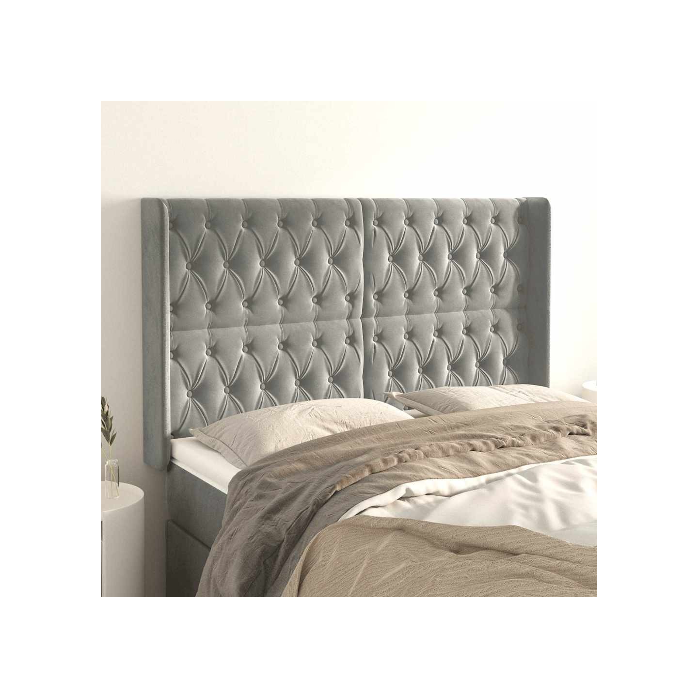 Tête de lit avec oreilles Gris clair 163x16x118/128 cm Velours