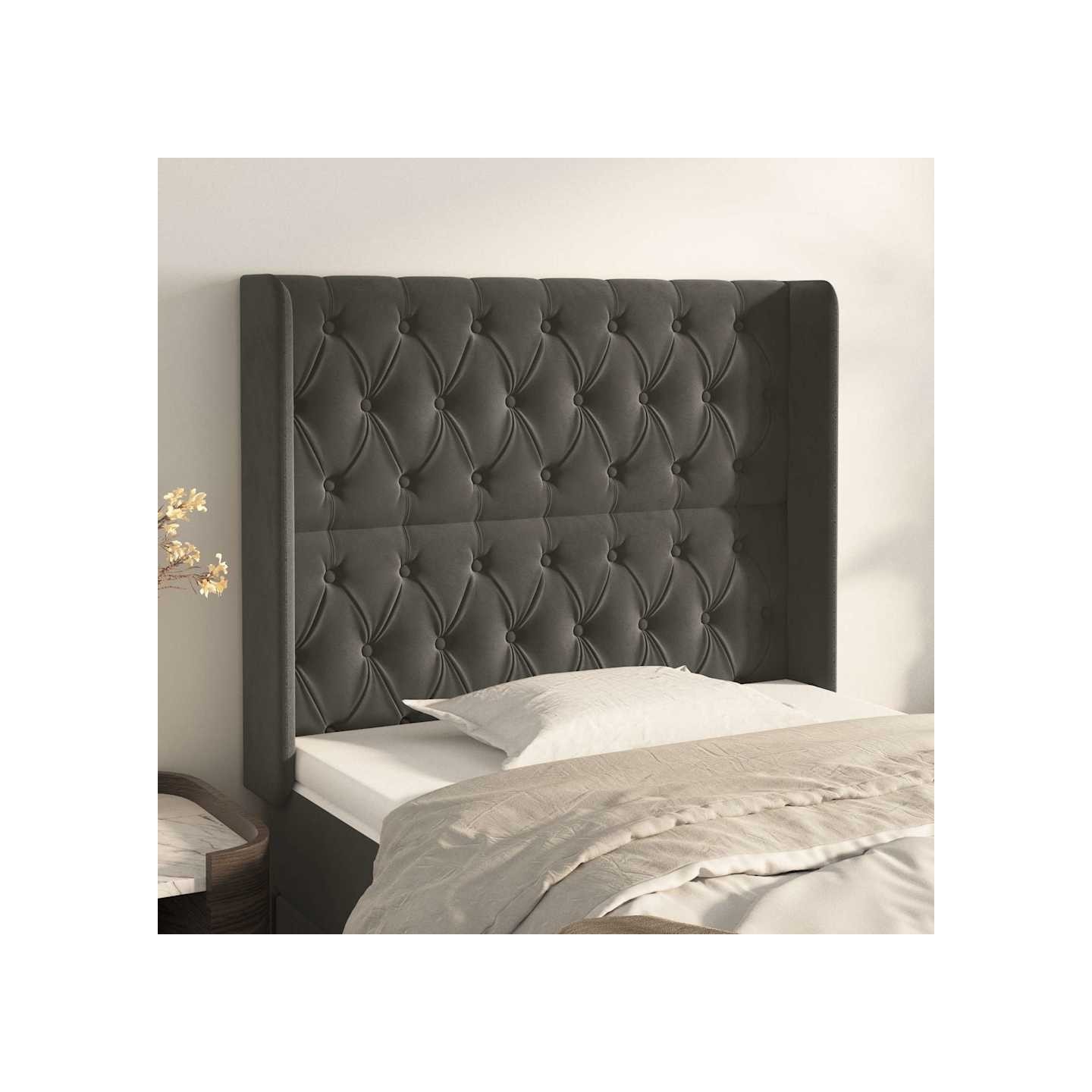 Tête de lit avec oreilles Gris foncé 103x16x118/128 cm Velours