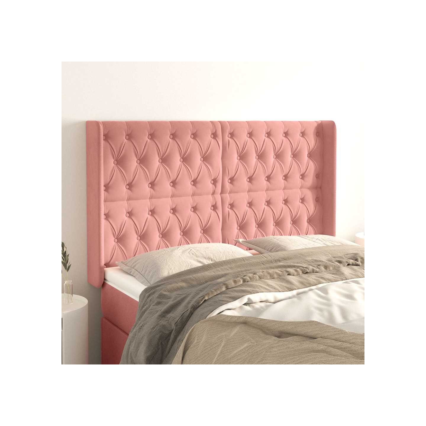 Tête de lit avec oreilles Rose 163x16x118/128 cm Velours
