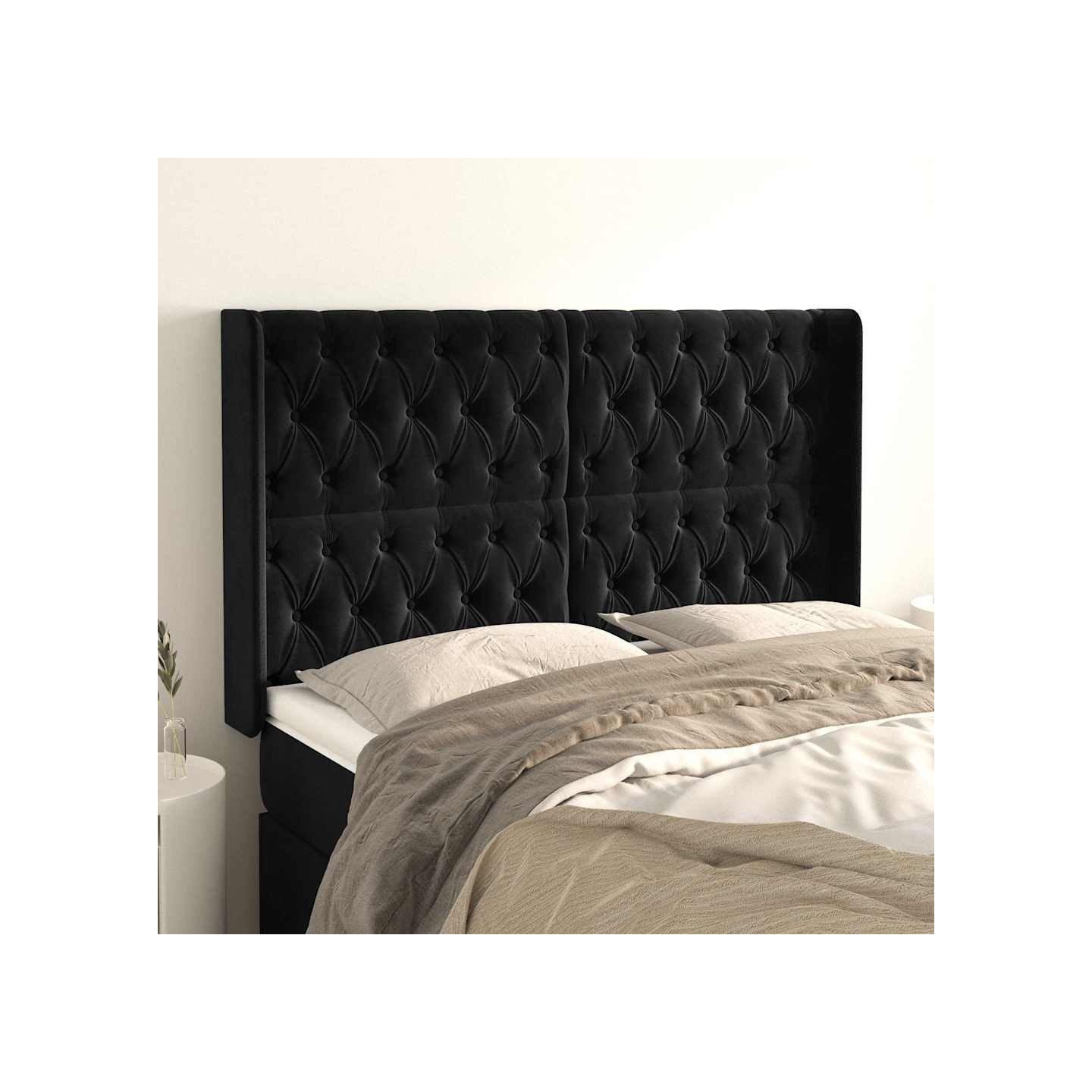 Tête de lit avec oreilles Noir 147x16x118/128 cm Velours