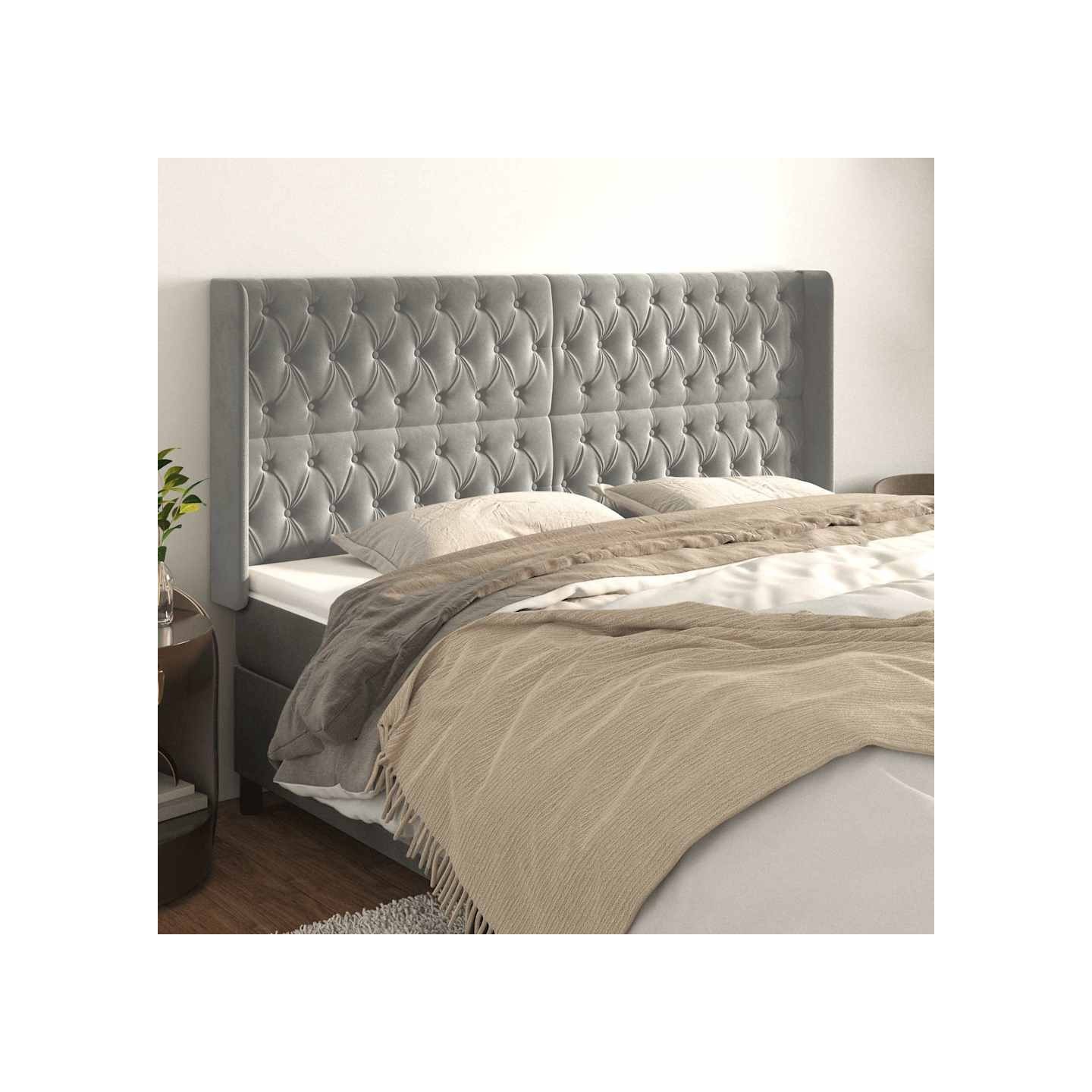 Tête de lit avec oreilles Gris clair 203x16x118/128 cm Velours