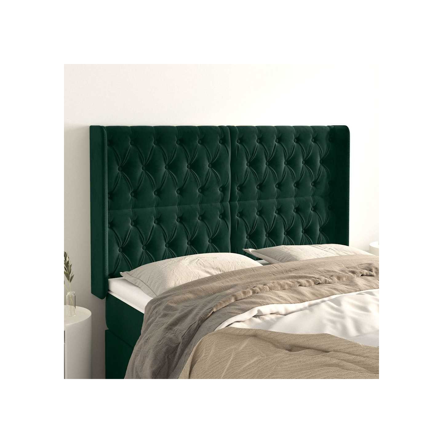 Tête de lit avec oreilles Vert foncé 163x16x118/128 cm Velours
