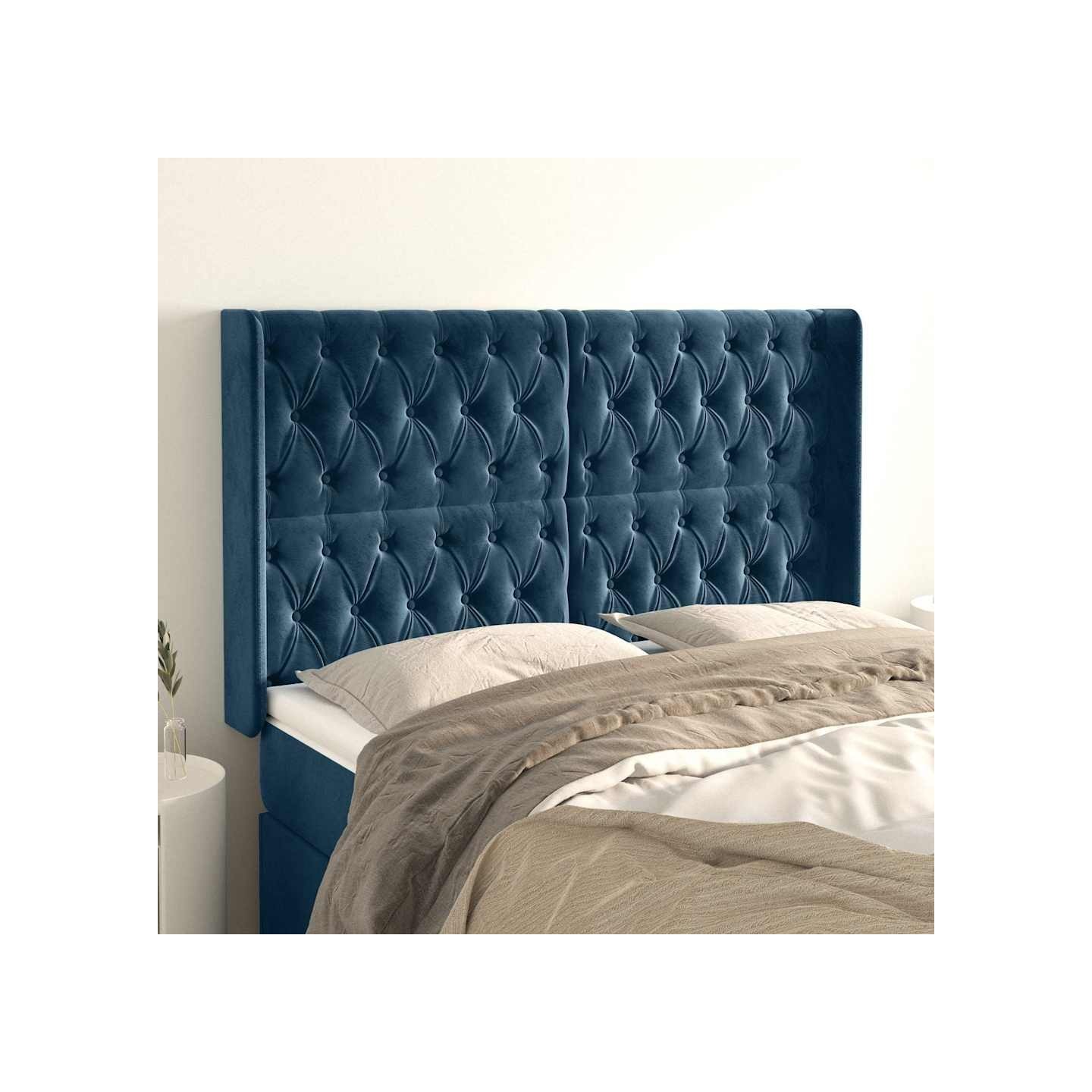 Tête de lit avec oreilles Bleu foncé 163x16x118/128 cm Velours