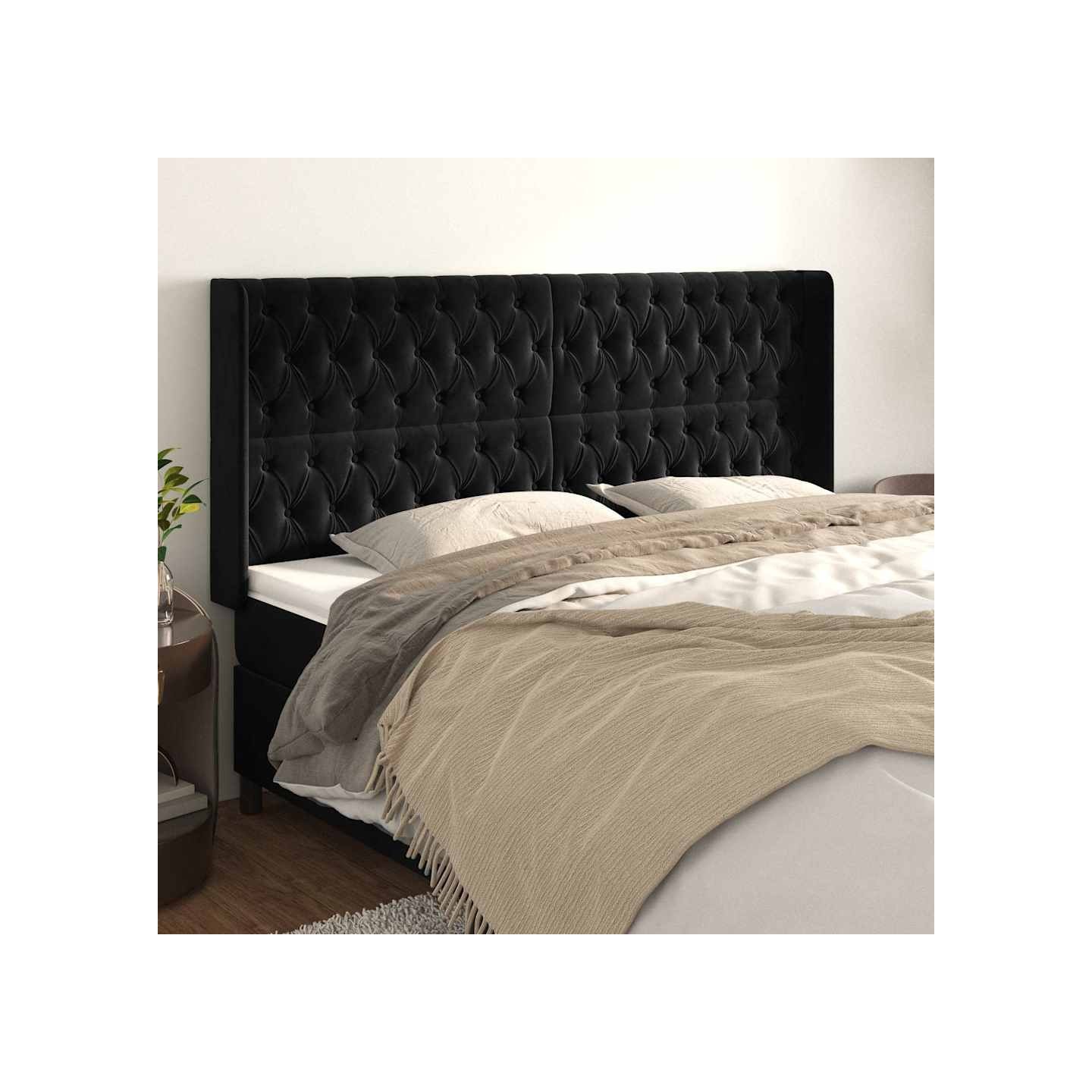Tête de lit avec oreilles Noir 183x16x118/128 cm Velours