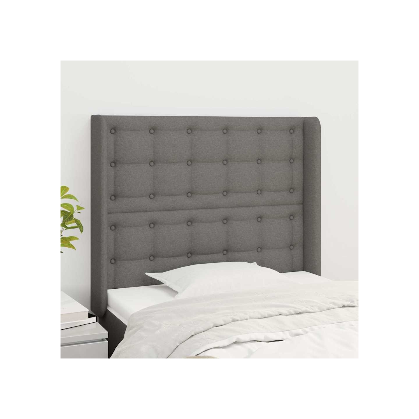 Tête de lit avec oreilles Gris foncé 83x16x118/128 cm Tissu