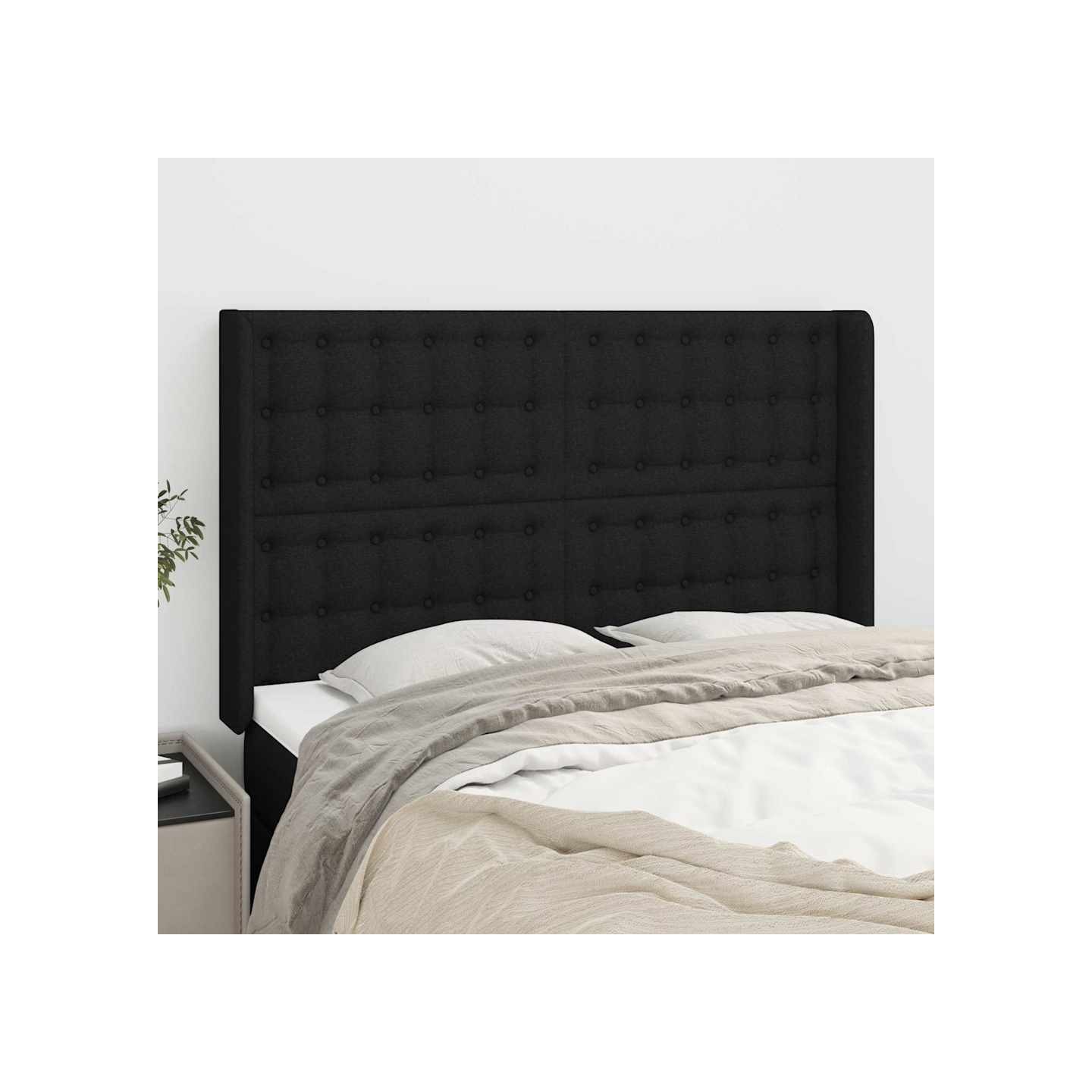 Tête de lit avec oreilles Noir 147x16x118/128 cm Tissu