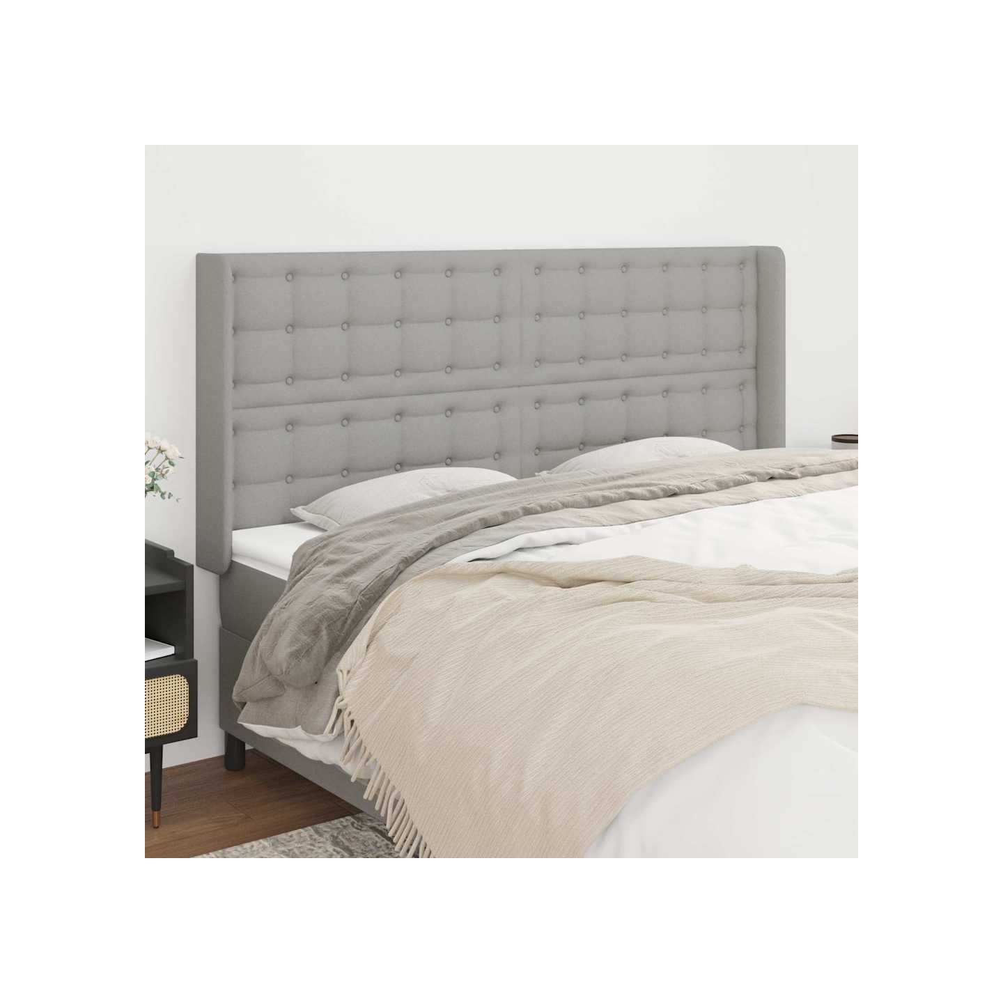 Tête de lit avec oreilles Gris clair 163x16x118/128 cm Tissu