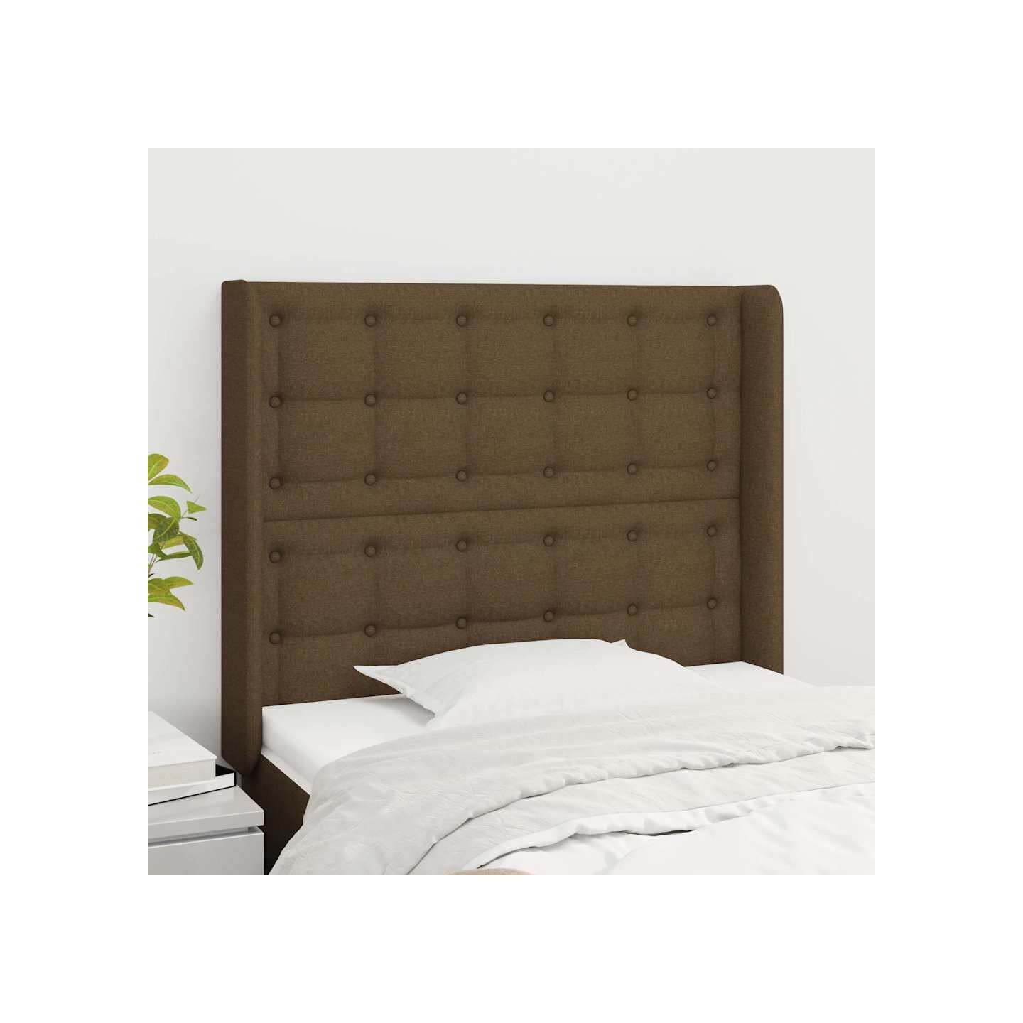Tête de lit avec oreilles Marron foncé 93x16x118/128 cm Tissu