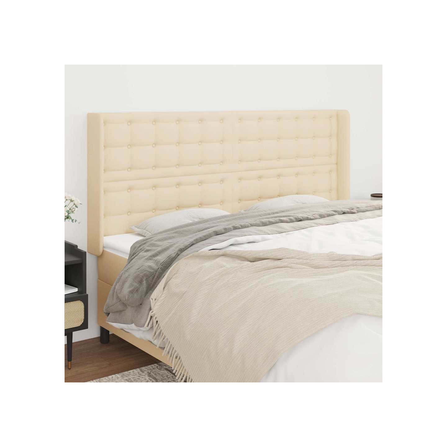 Tête de lit avec oreilles Crème 163x16x118/128 cm Tissu