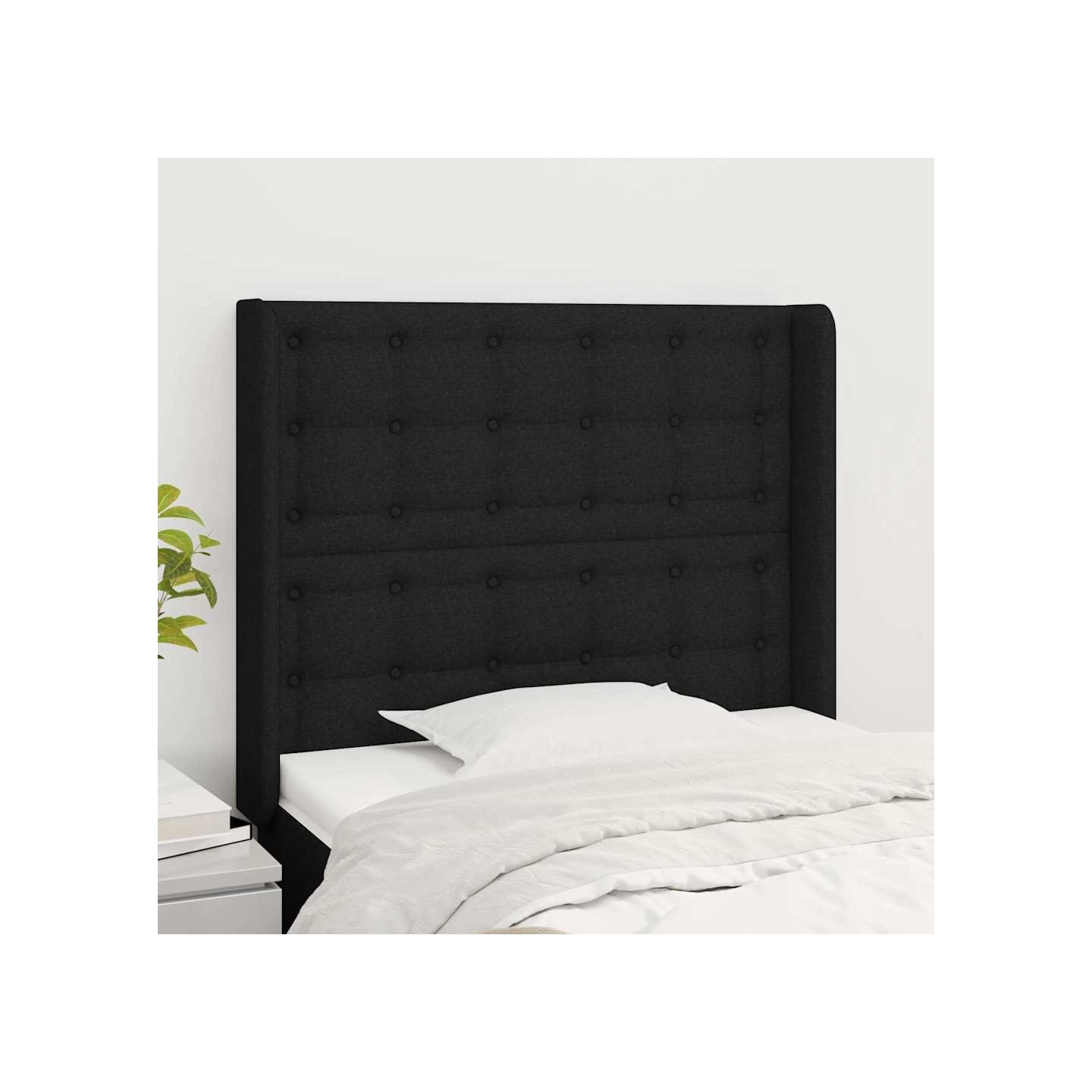Tête de lit avec oreilles Noir 103x16x118/128 cm Tissu