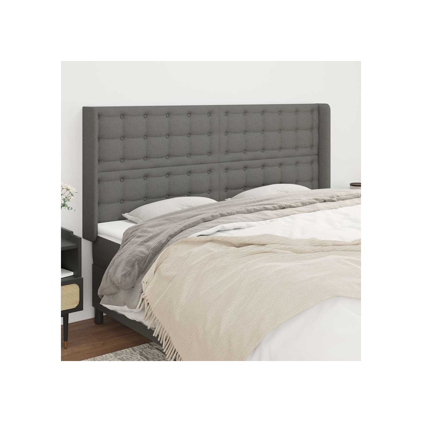 Tête de lit avec oreilles Gris foncé 203x16x118/128 cm Tissu