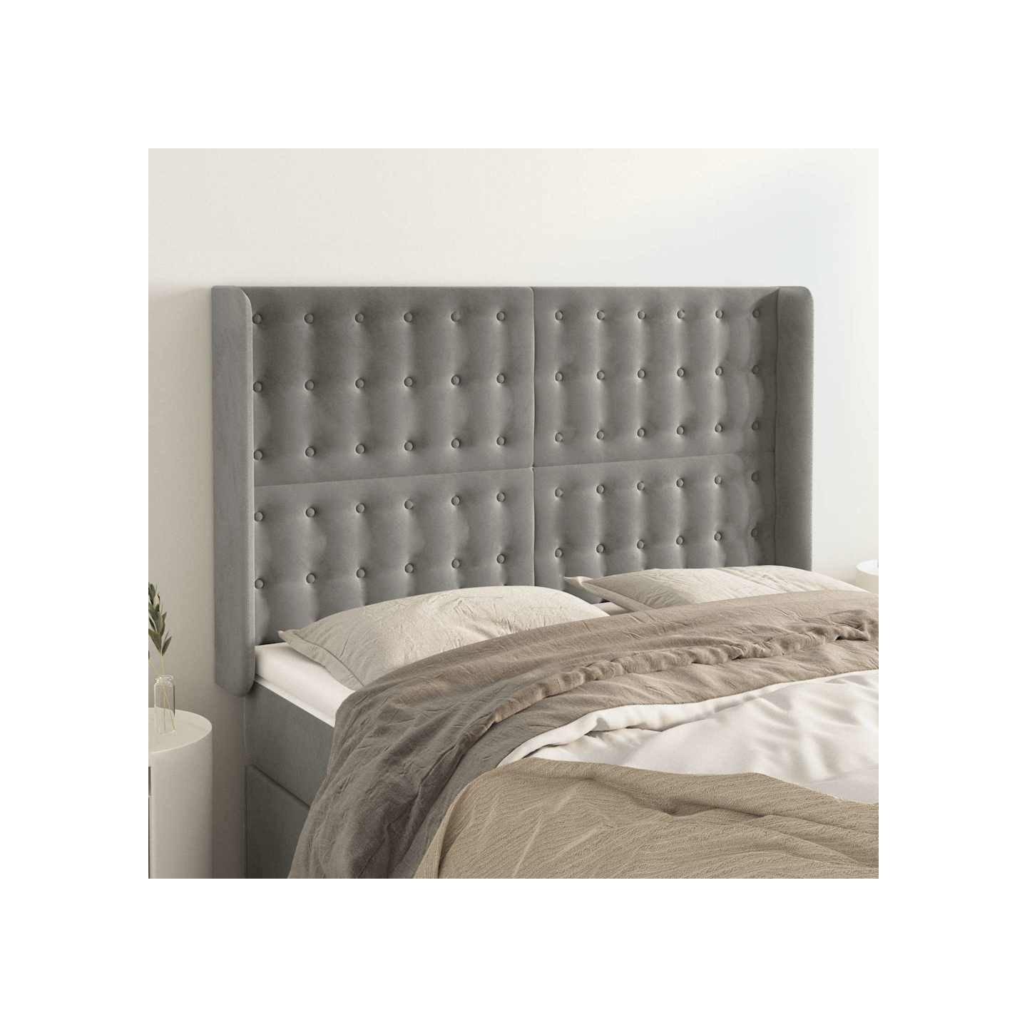 Tête de lit avec oreilles Gris clair 147x16x118/128 cm Velours