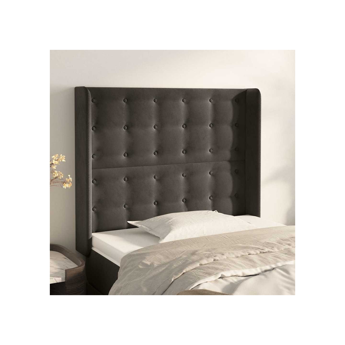 Tête de lit avec oreilles Gris foncé 93x16x118/128 cm Velours