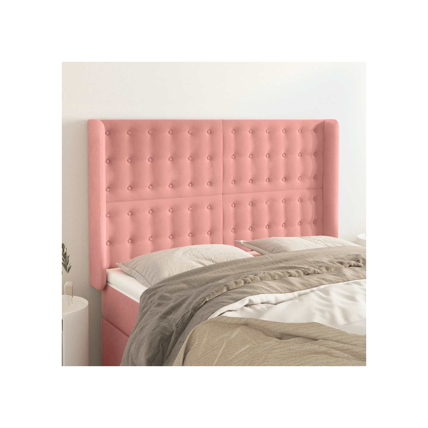 Tête de lit avec oreilles Rose 147x16x118/128 cm Velours