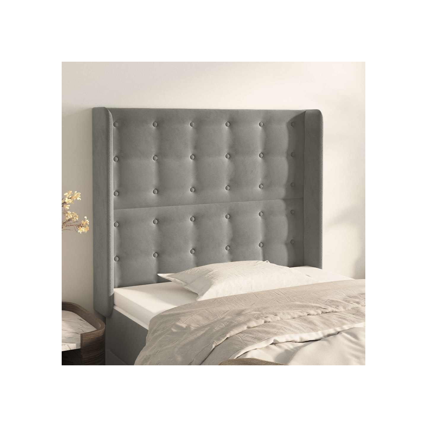Tête de lit avec oreilles Gris clair 103x16x118/128 cm Velours
