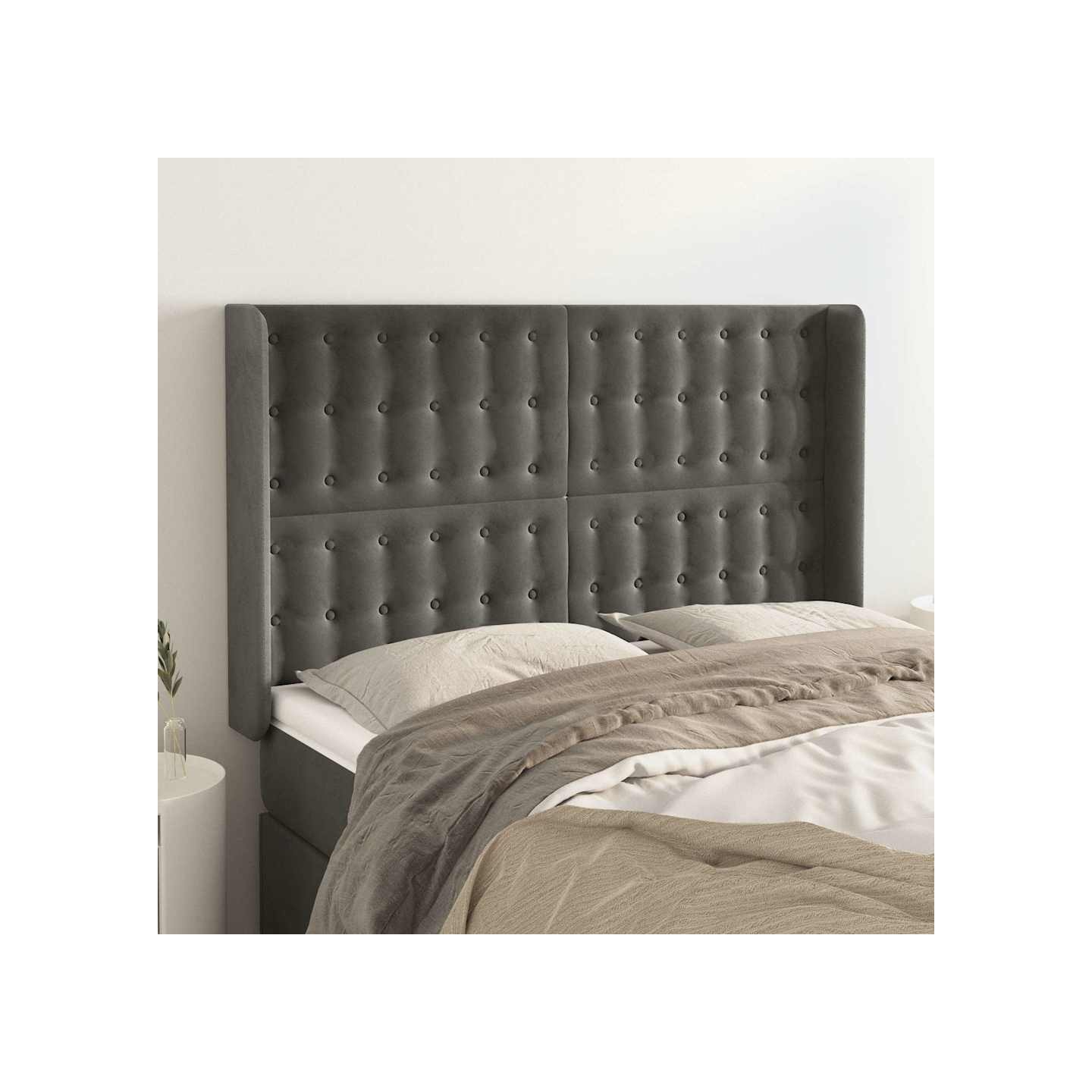 Tête de lit avec oreilles Gris foncé 147x16x118/128 cm Velours