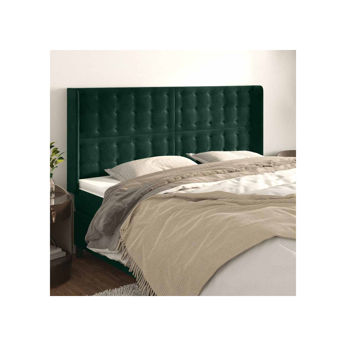 Tête de lit avec oreilles Vert foncé 183x16x118/128 cm Velours