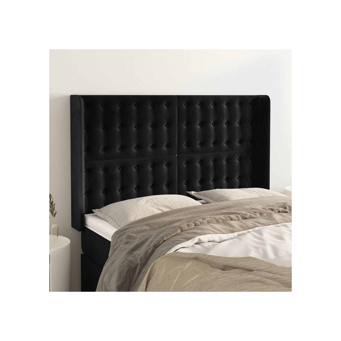 Tête de lit avec oreilles Noir 147x16x118/128 cm Velours