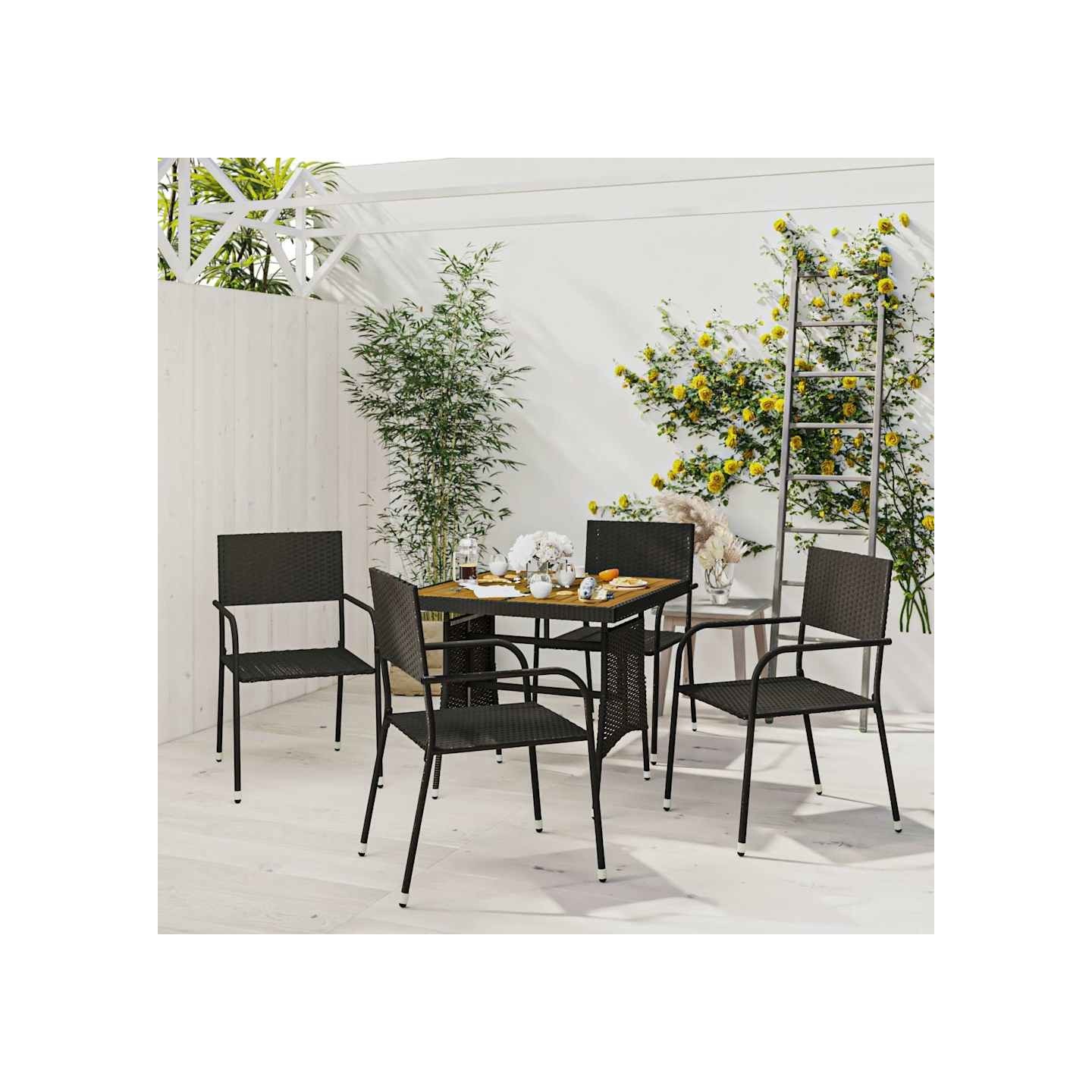 Mobilier à dîner d'extérieur 5 pcs Résine tressée Noir