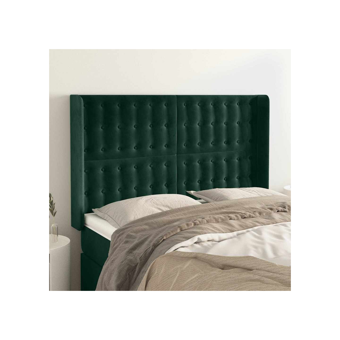 Tête de lit avec oreilles Vert foncé 147x16x118/128 cm Velours