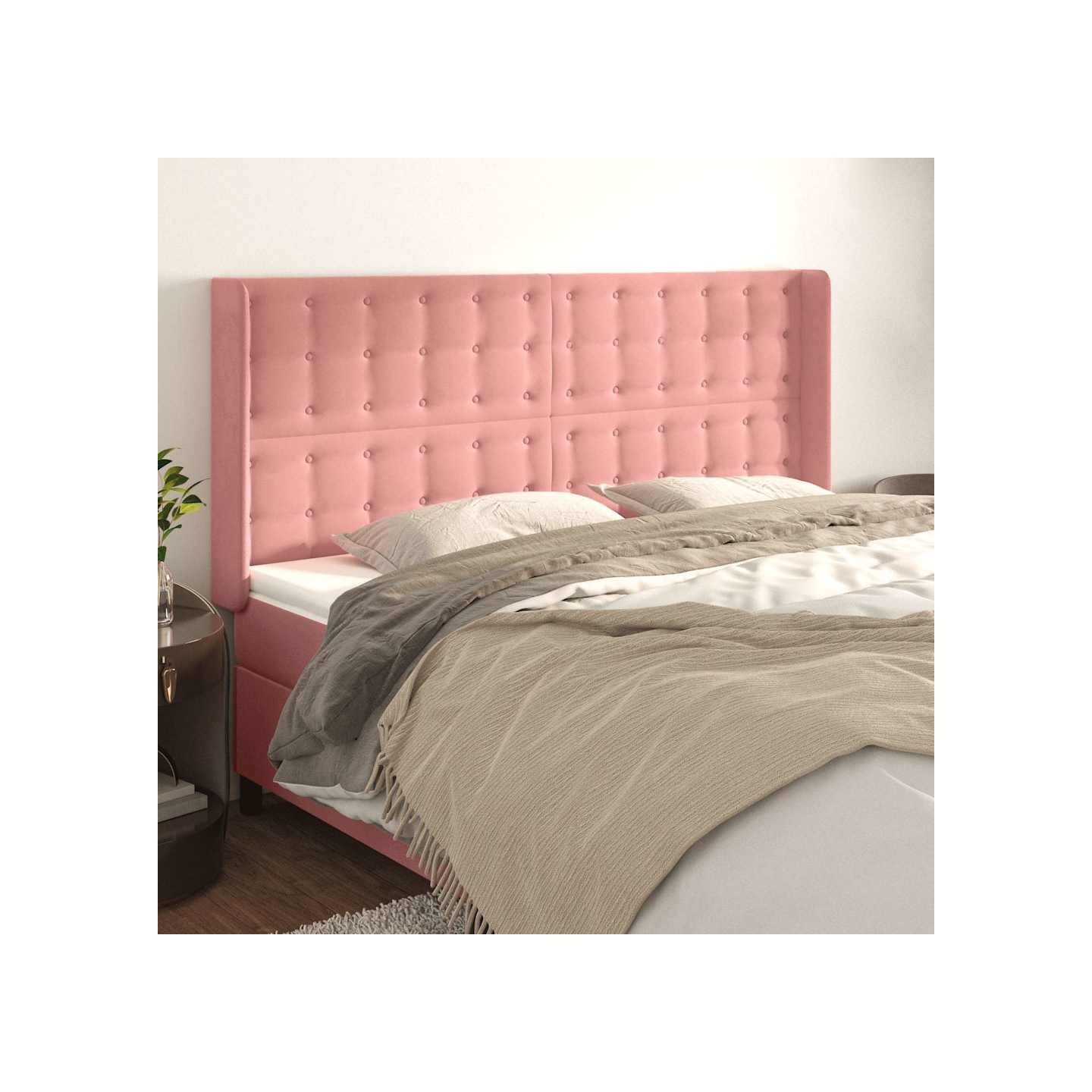 Tête de lit avec oreilles Rose 183x16x118/128 cm Velours