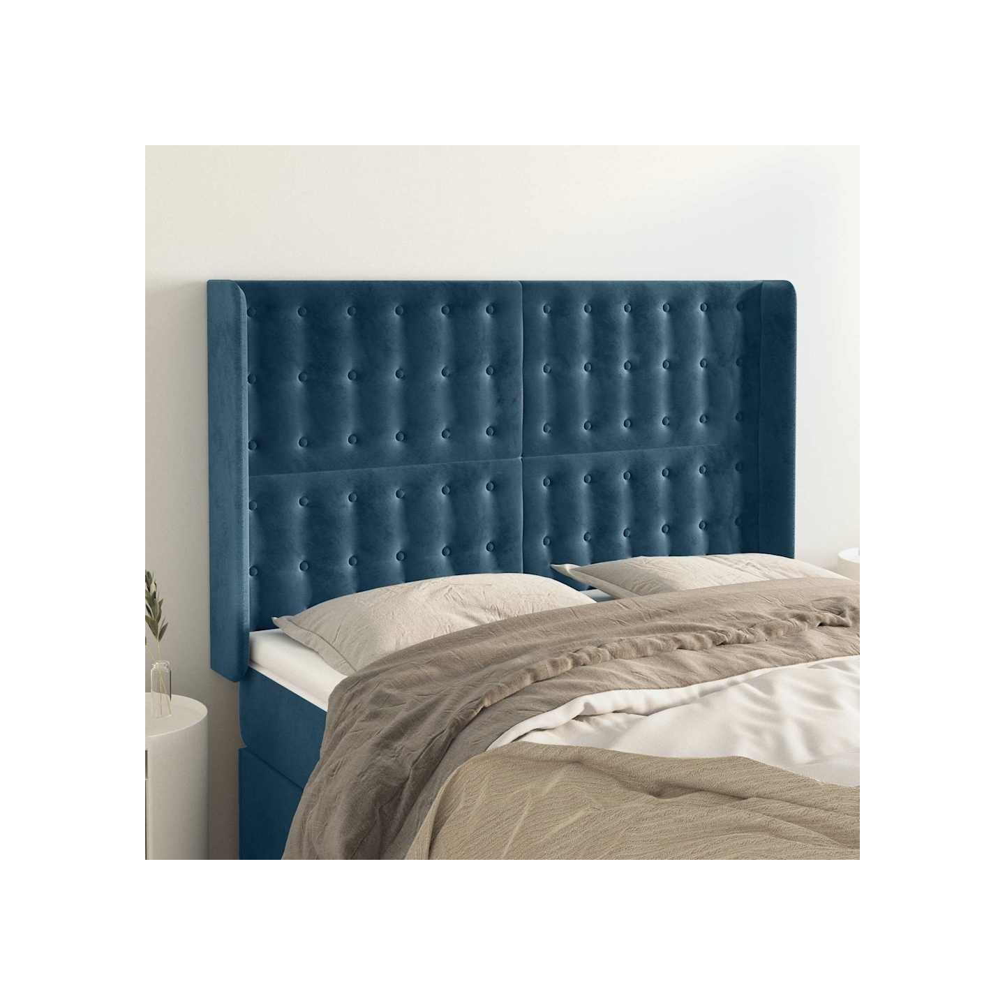 Tête de lit avec oreilles Bleu foncé 147x16x118/128 cm Velours