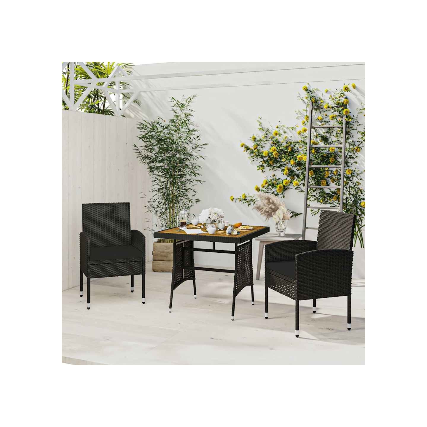 Ensemble à manger d'extérieur 3 pcs Résine tressée Noir
