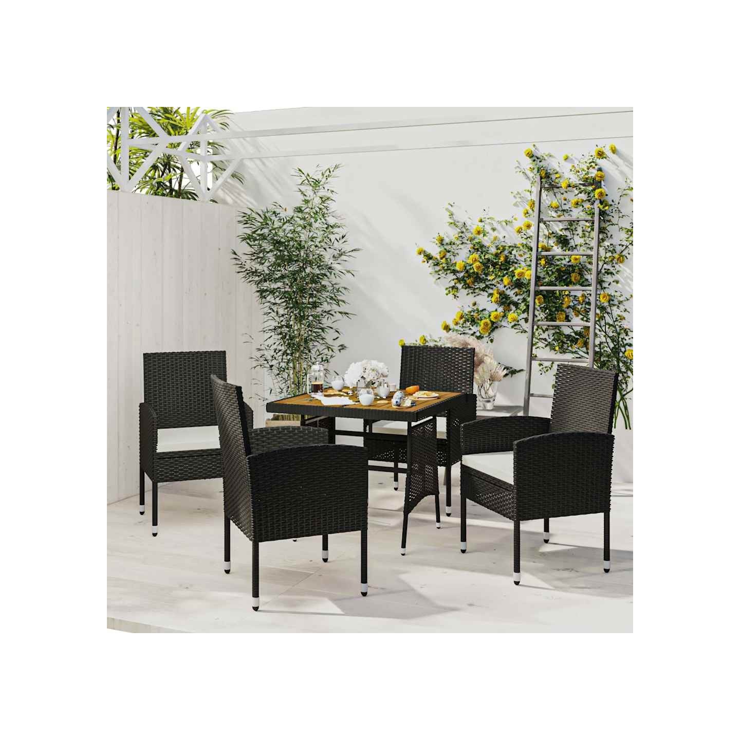 Ensemble à manger d'extérieur 5 pcs Résine tressée Noir