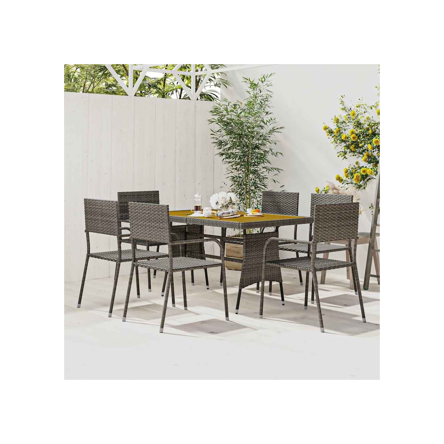 Mobilier à dîner d'extérieur 7 pcs Résine tressée Gris