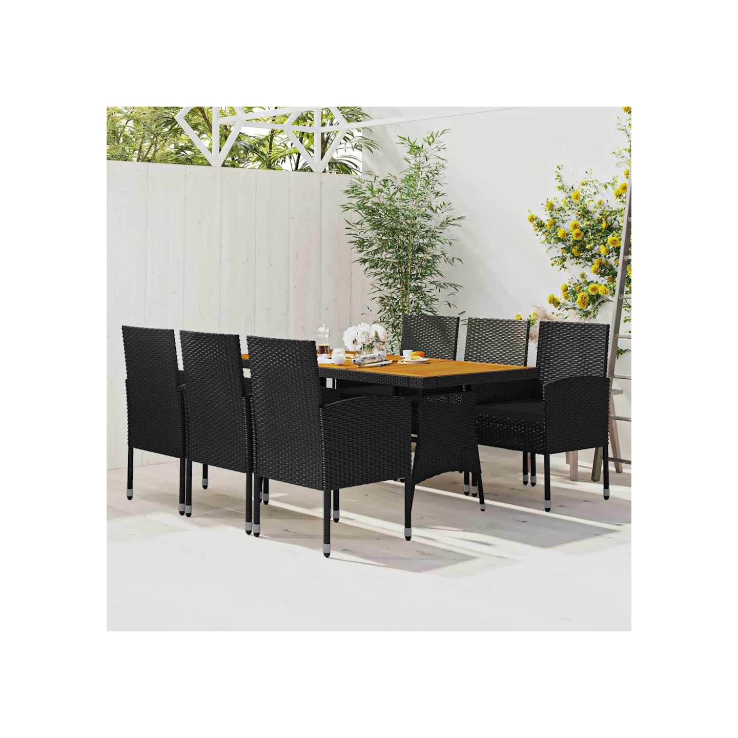 Ensemble à manger d'extérieur 7 pcs Résine tressée Noir