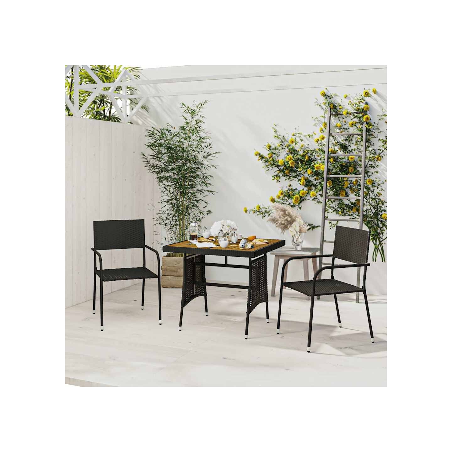 Mobilier à dîner d'extérieur 3 pcs Résine tressée Noir