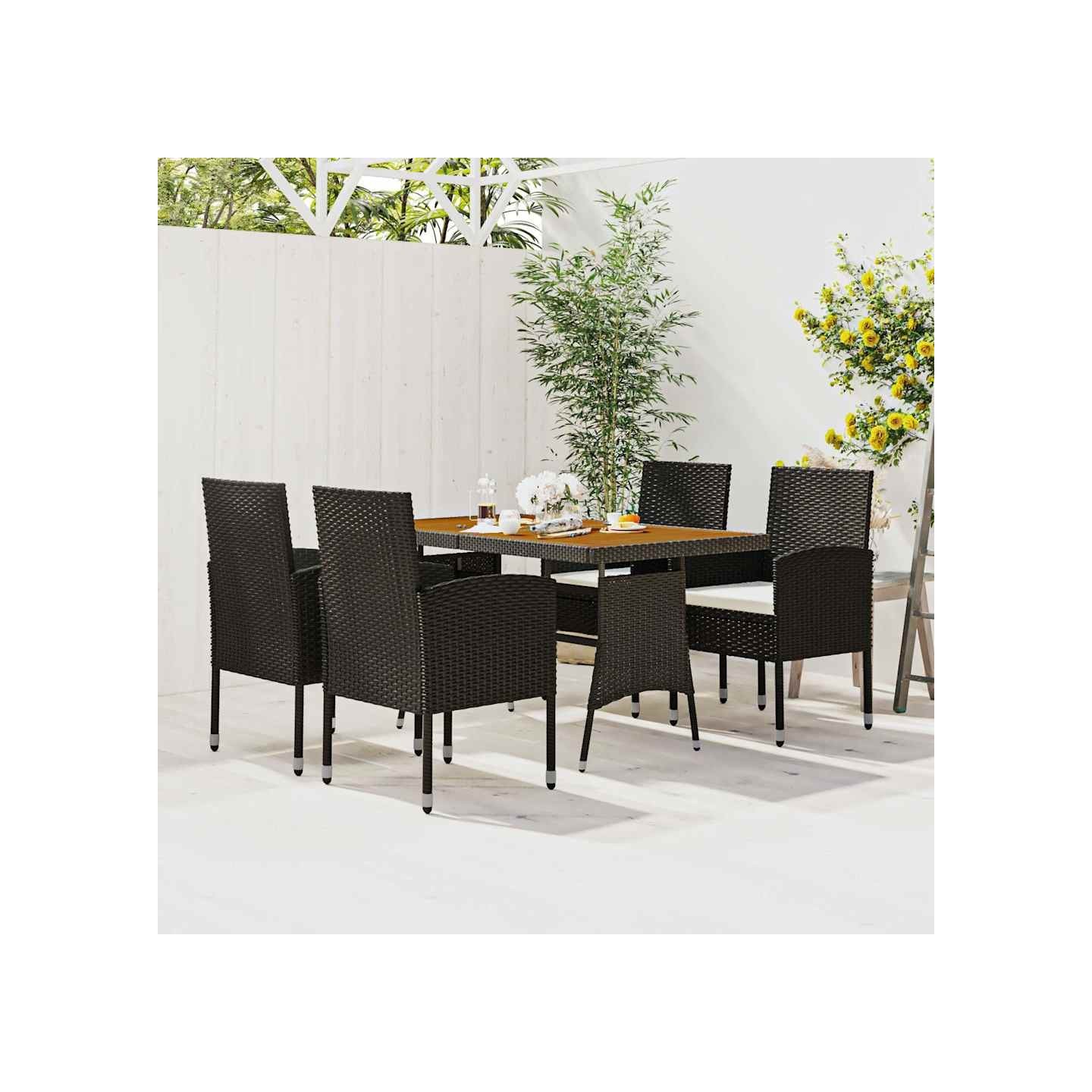 Mobilier à dîner d'extérieur 5 pcs Résine tressée Noir