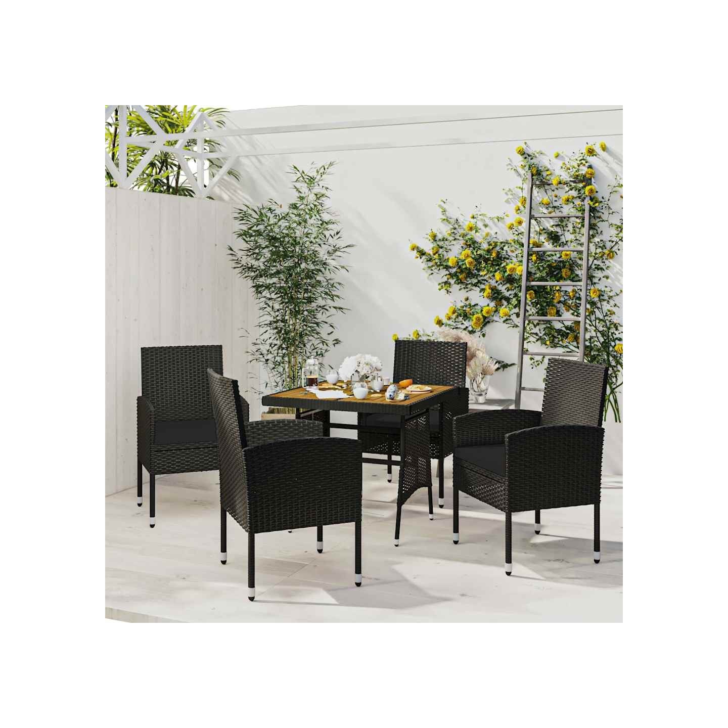 Ensemble à manger d'extérieur 5 pcs Résine tressée Noir