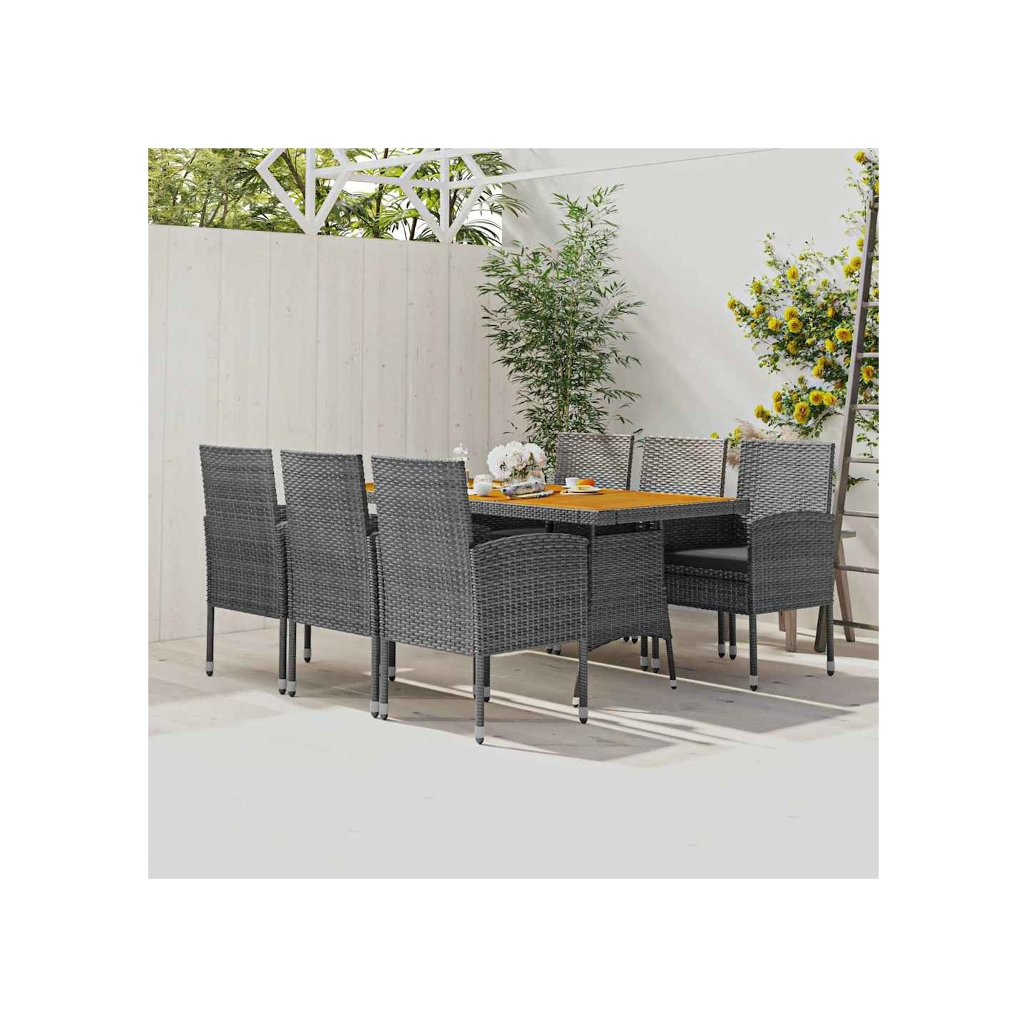 Ensemble à manger d'extérieur 7 pcs Résine tressée Gris