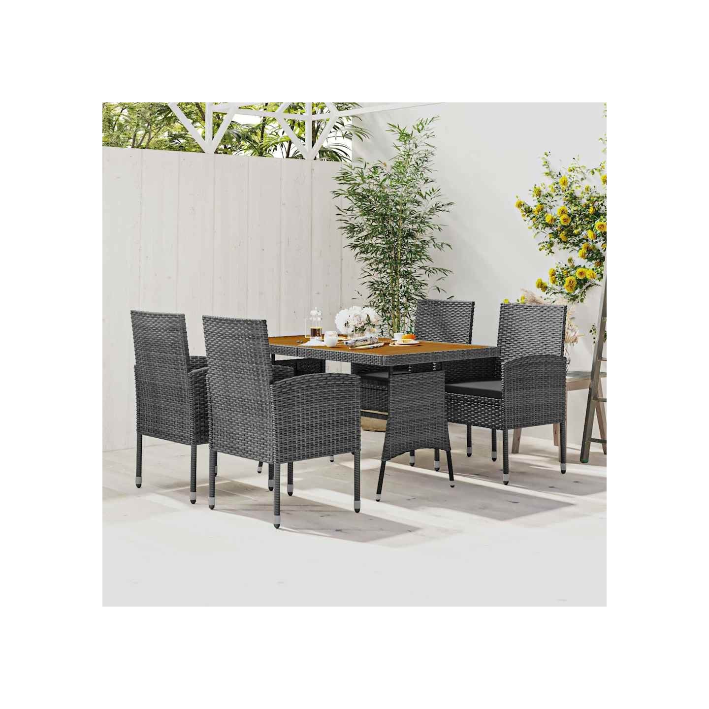Ensemble à manger d'extérieur 5 pcs Résine tressée Gris