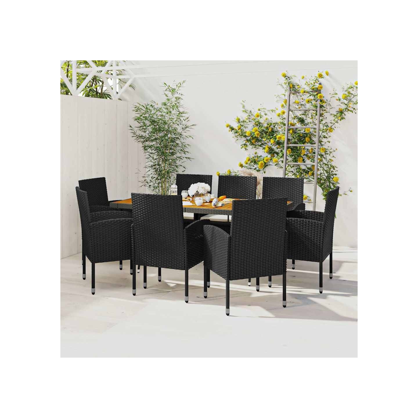Ensemble à manger d'extérieur 9 pcs Résine tressée Noir