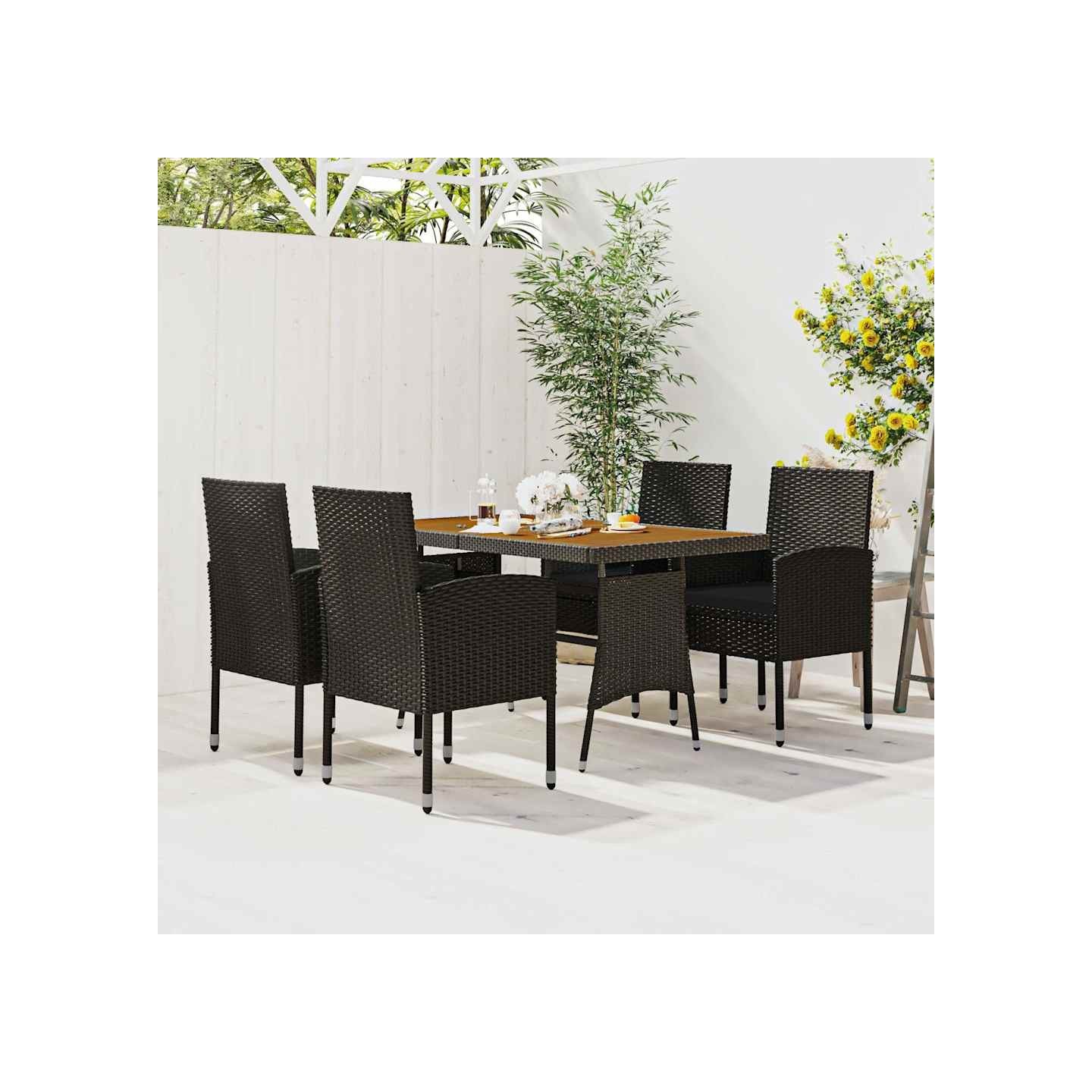 Ensemble à manger d'extérieur 5 pcs Résine tressée Noir
