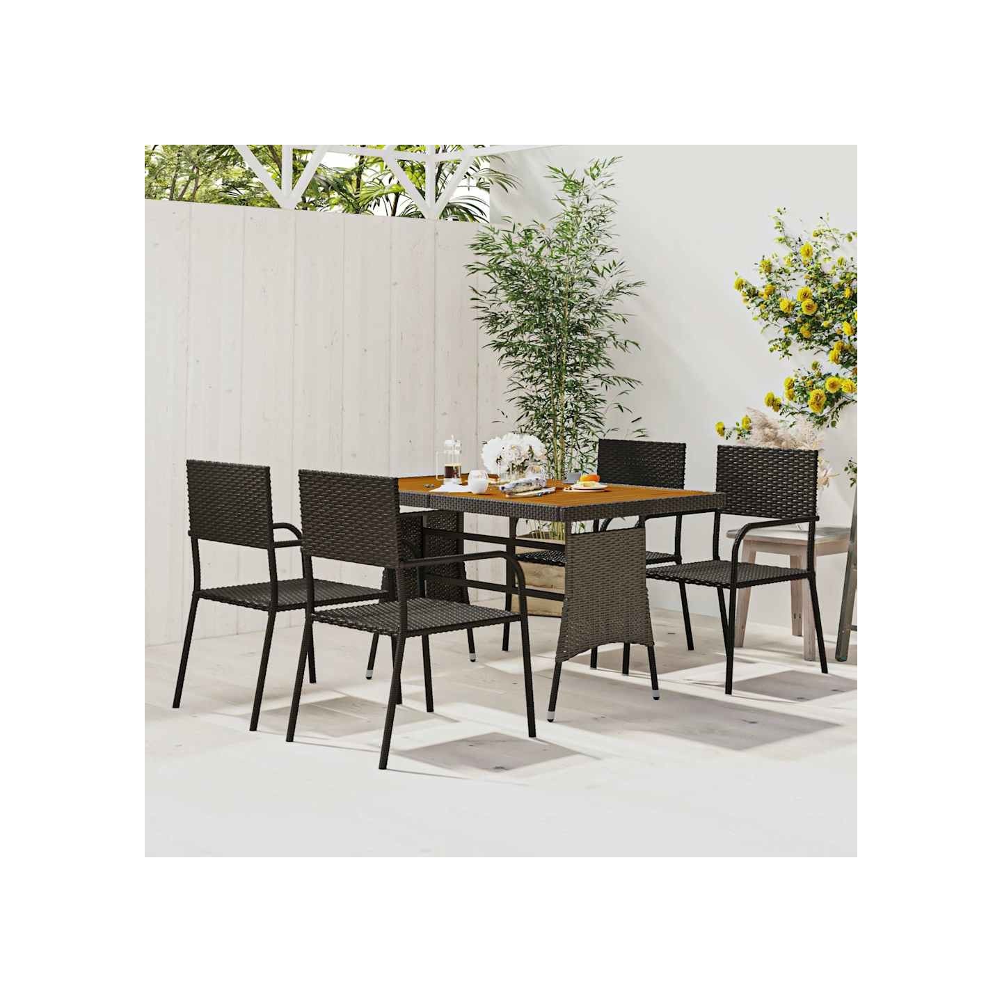 Mobilier à dîner d'extérieur 5 pcs Résine tressée Noir