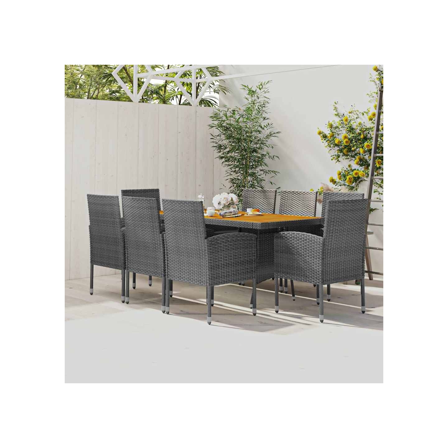 Ensemble à manger d'extérieur 9 pcs Résine tressée Gris