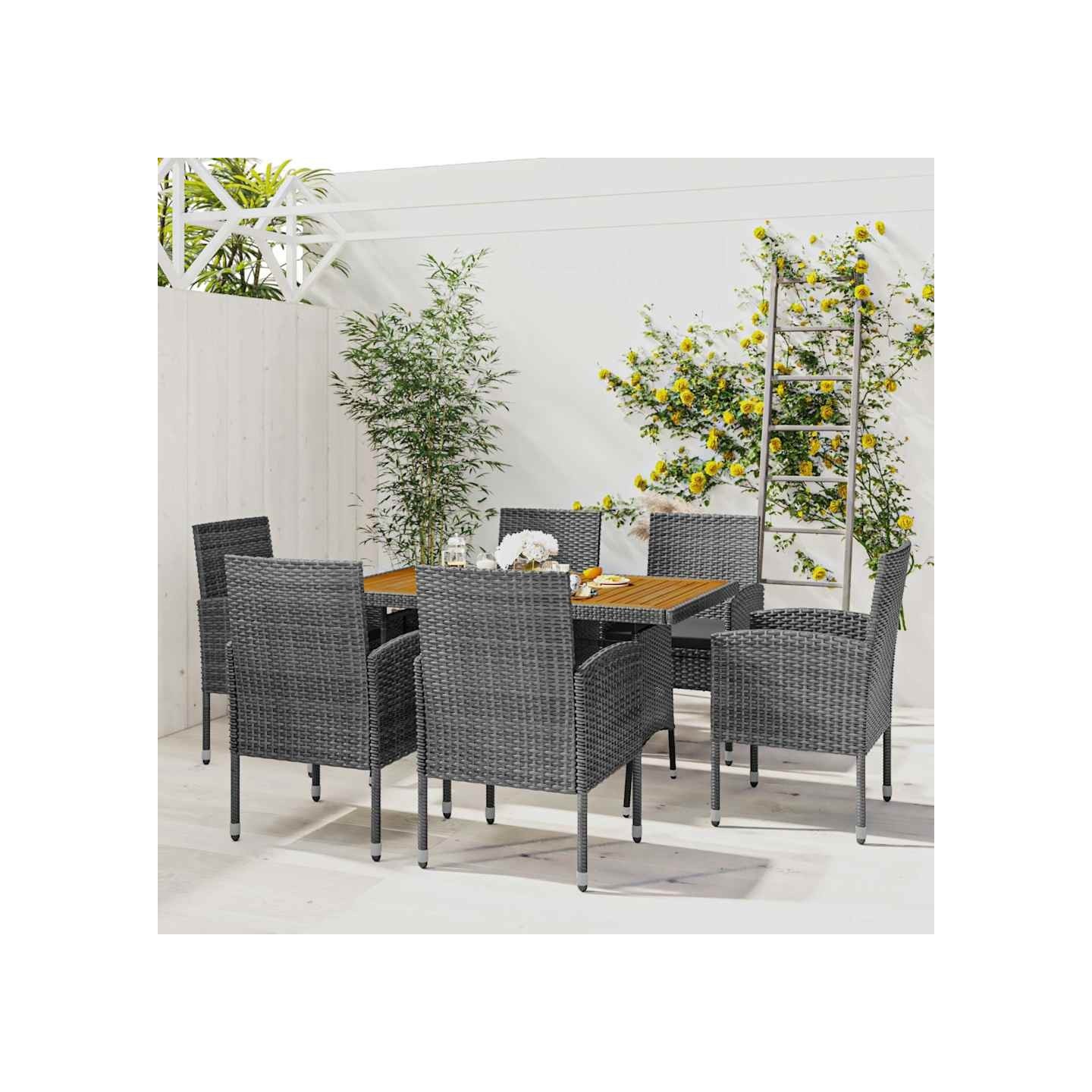 Ensemble à manger d'extérieur 7 pcs Résine tressée Gris