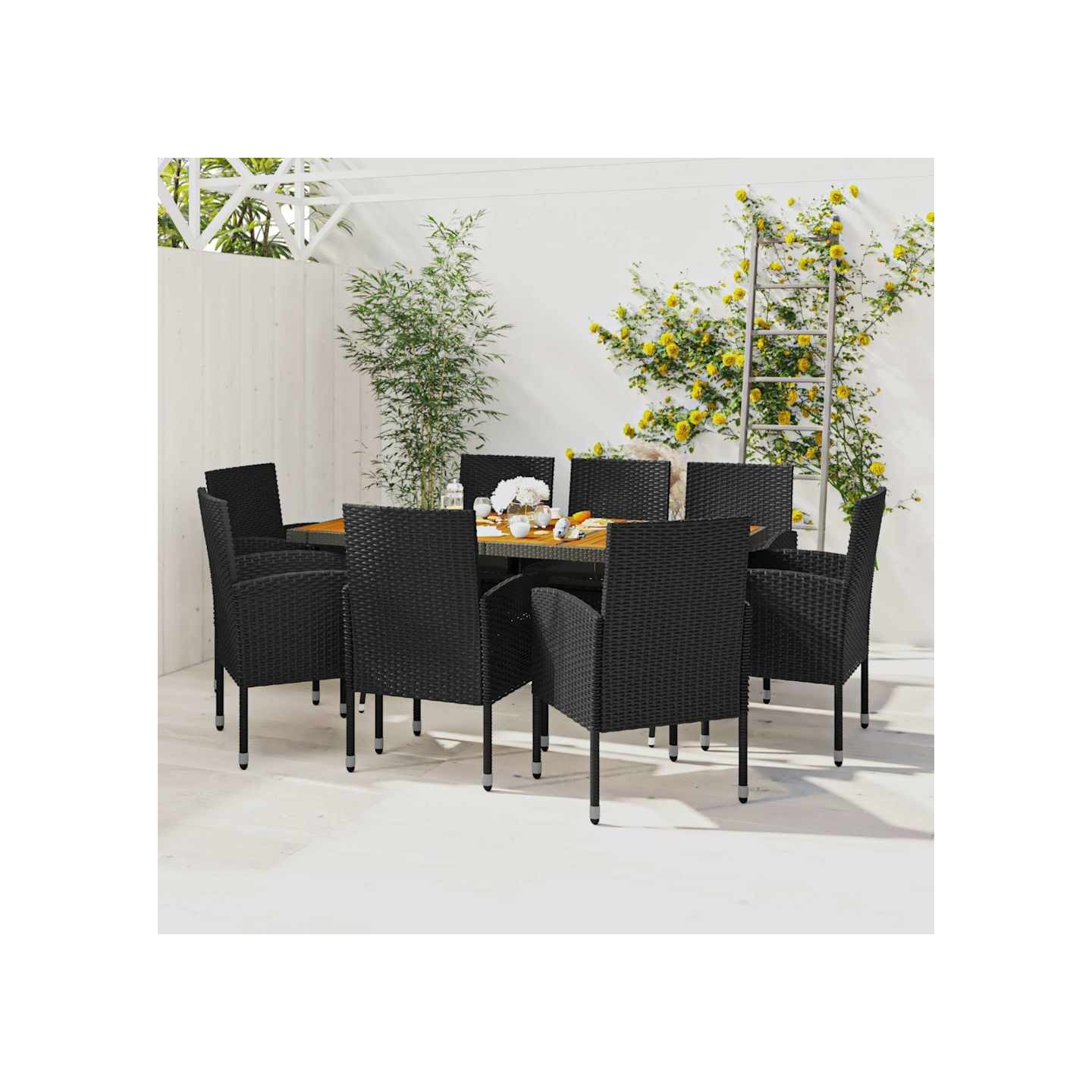 Ensemble à manger d'extérieur 9 pcs Résine tressée Noir
