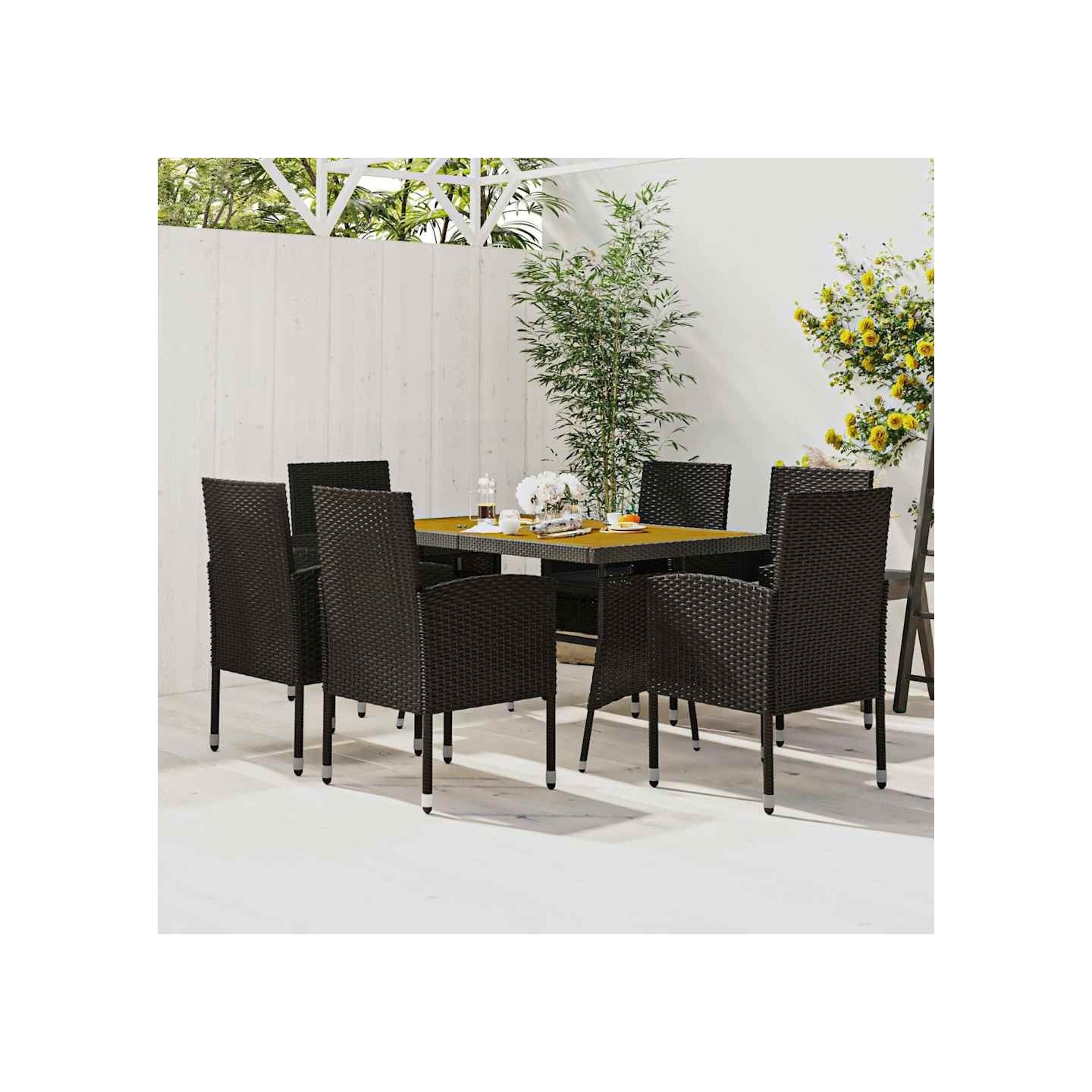 Mobilier à dîner d'extérieur 7 pcs Résine tressée Noir