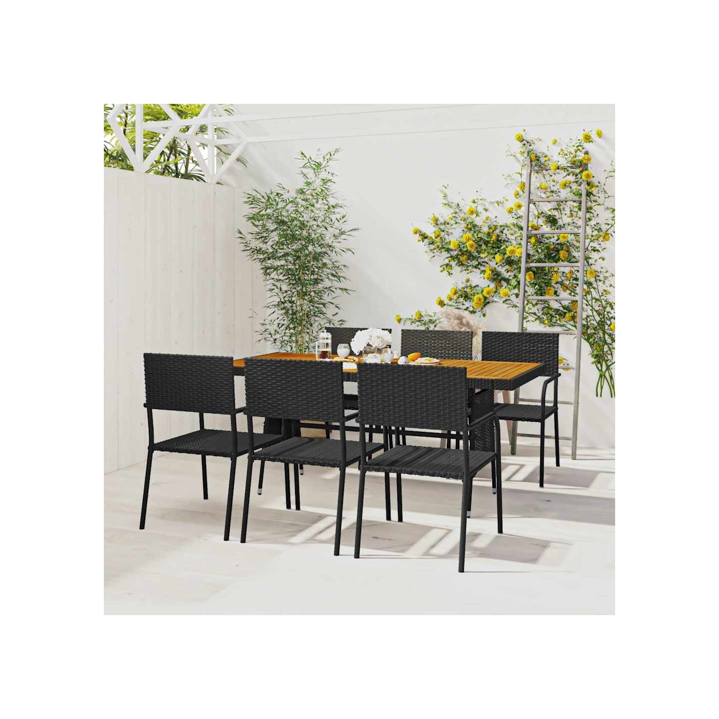 Mobilier à dîner d'extérieur 7 pcs Résine tressée Noir