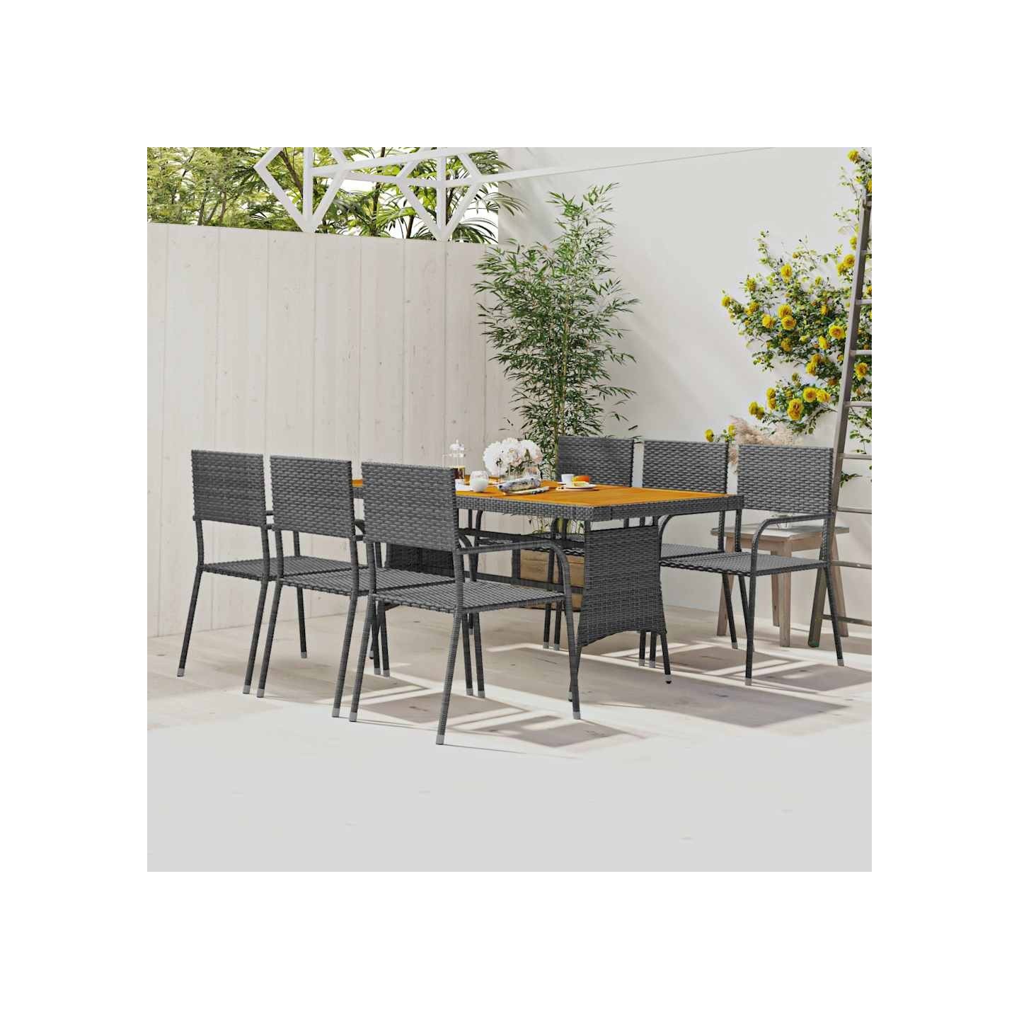 Ensemble à manger d'extérieur 7 pcs Résine tressée Gris