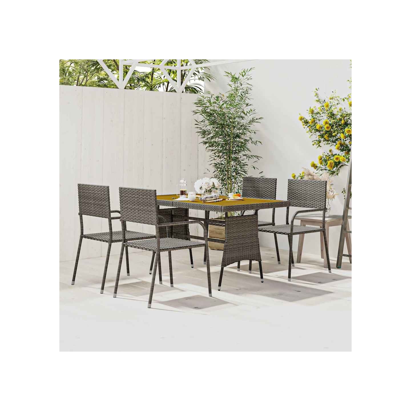 Mobilier à dîner d'extérieur 5 pcs Résine tressée Gris