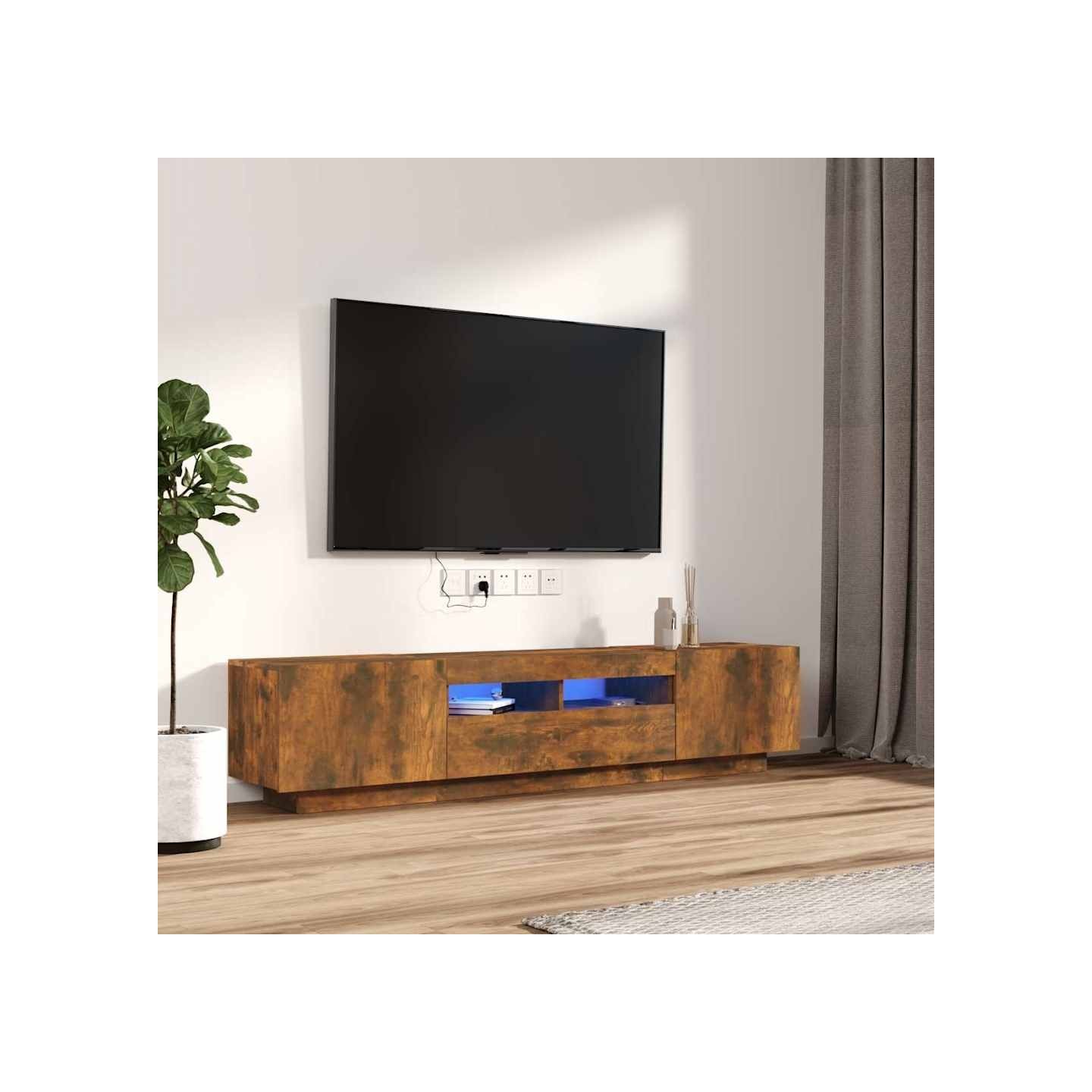 Ensemble de meubles TV avec lumières LED 2 pcs Chêne fumé