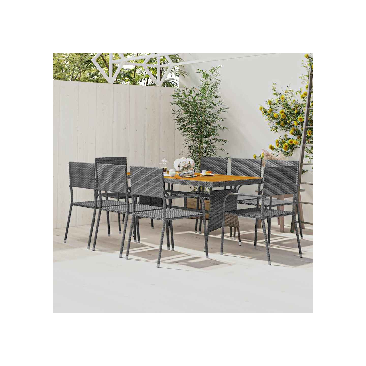 Mobilier à dîner d'extérieur 9 pcs Résine tressée Gris