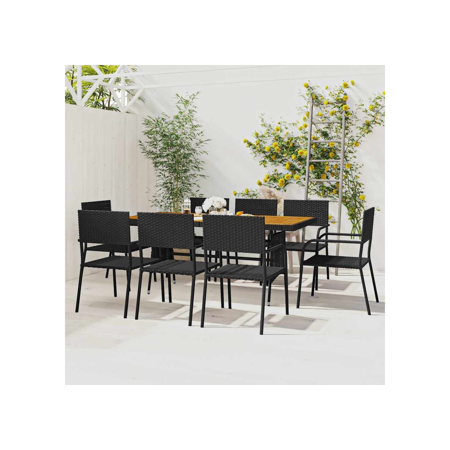 Ensemble à manger d'extérieur 9 pcs Résine tressée Noir