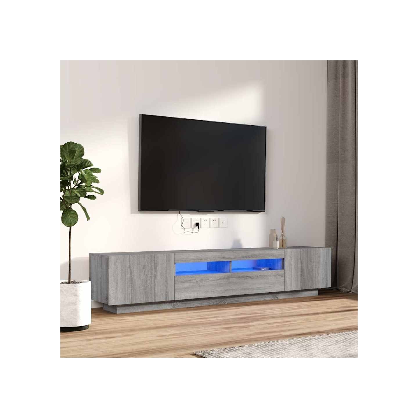 Ensemble de meubles TV avec lumières LED 2 pcs Sonoma gris